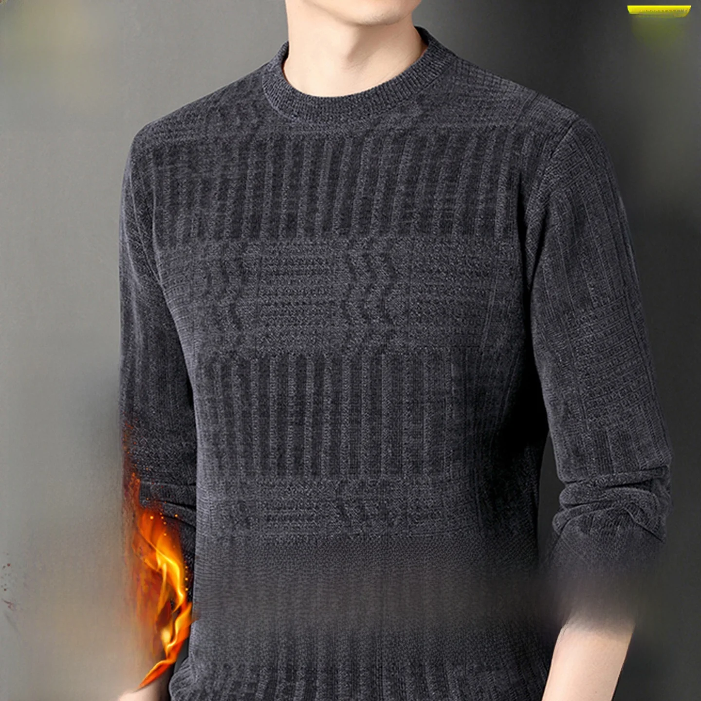 

Thiened Fce Winter Sweater for Dad Warm Long Sve Men's T-irt Mid-aged andpa Snowy Chilidog Anti-cold Knittedwear
