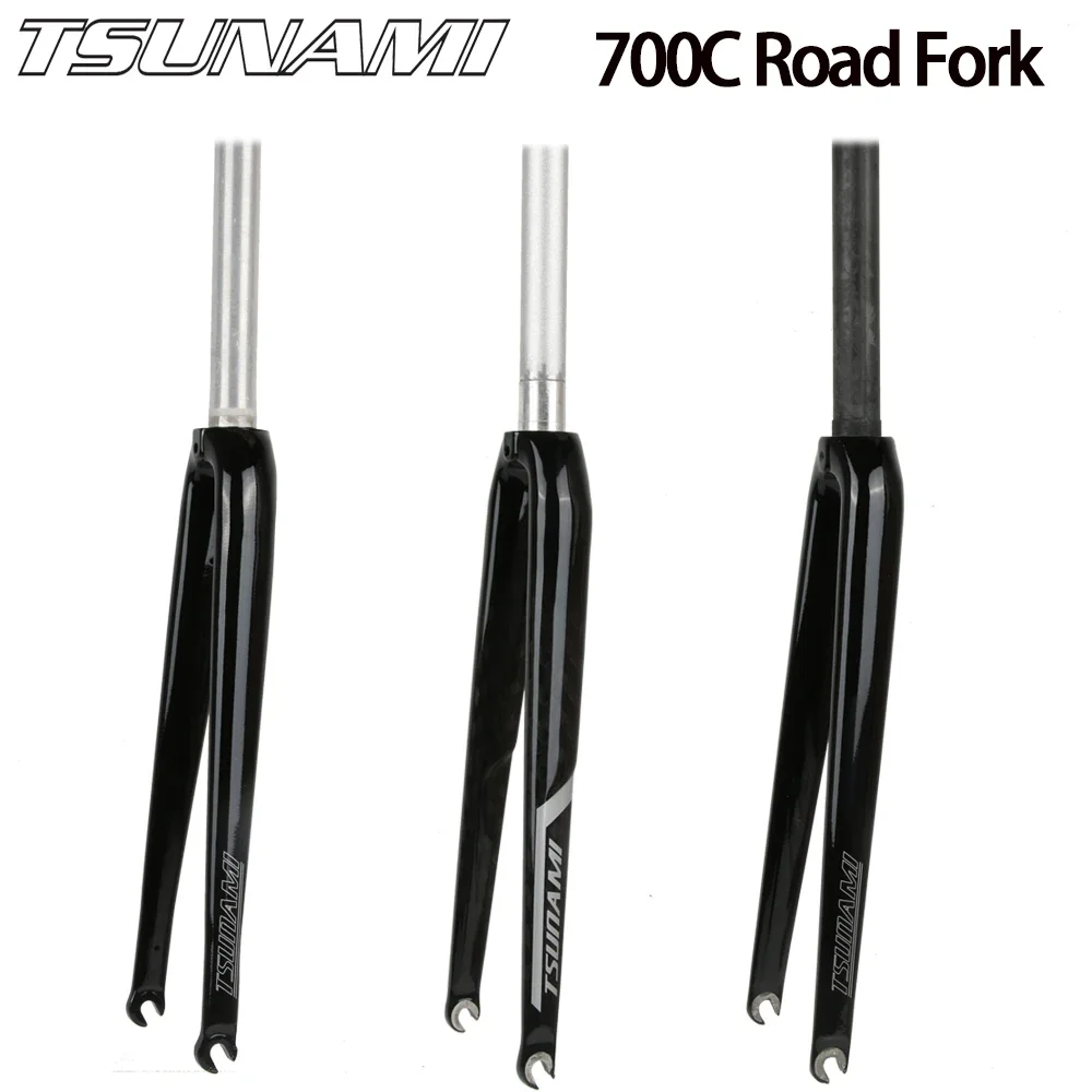 Horquilla 700C Tsunami de aleación de aluminio/carbono completo/media carbono, horquilla delantera sin dientes de 28,6mm, piñón fijo, horquillas para bicicleta de carretera, piezas de bicicleta