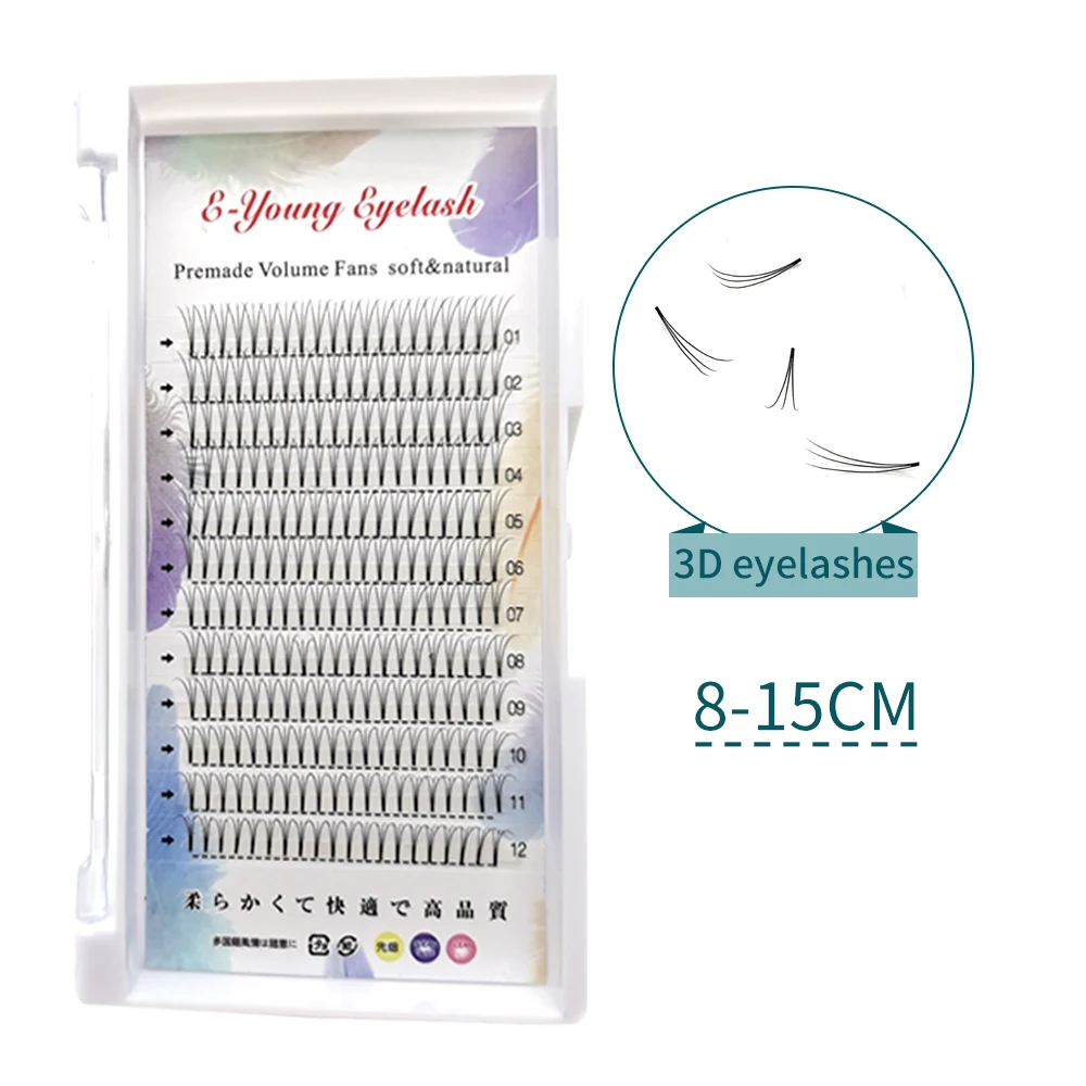 E-Y Premade Volume Fans 3D/4D/5D Individual Lashes Extension Pointy Stem Natural Soft Russia Volume Short Stem 8-15MM Lash