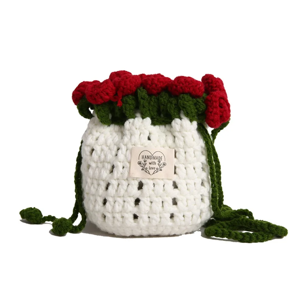 

Bundle Bag Bohemian Rose Bouquet Weave Bag Crochet Cotton Rope Flower Shoulder Bag Rustic Romantic Knitted Crossbody Bag Travel
