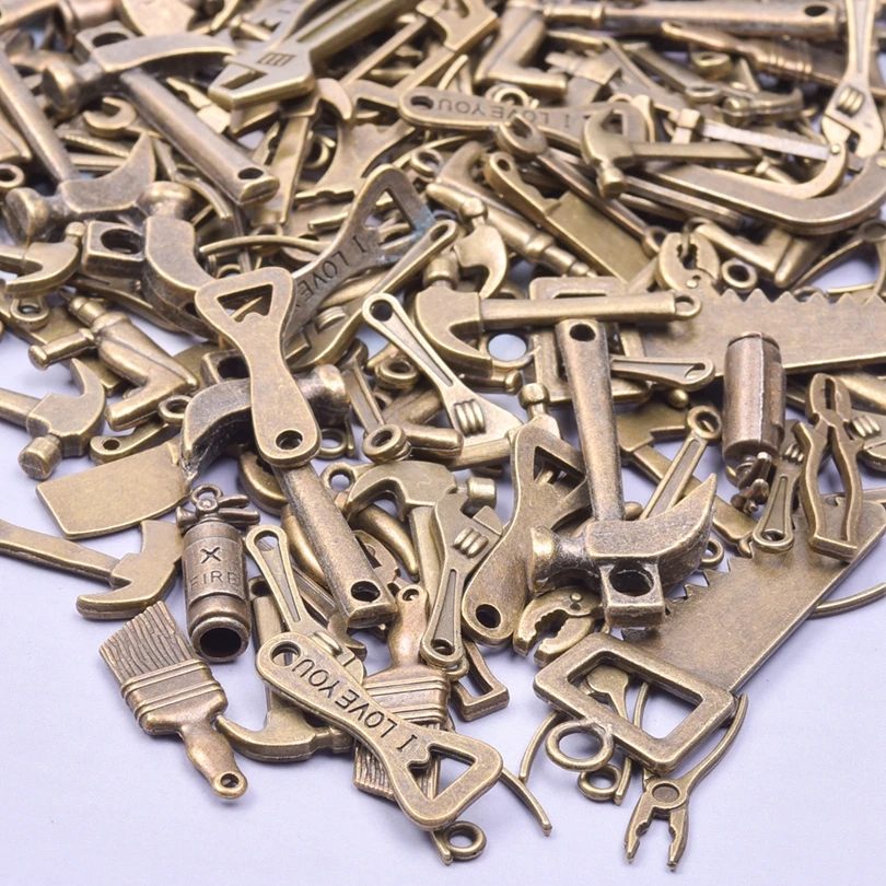 10/20/30pcs/Lot Bronze Tools DIY Jewelry Pendants I Love You Bottle Opener Brush Charms In Bulk Metal Jewellry Making Supplies