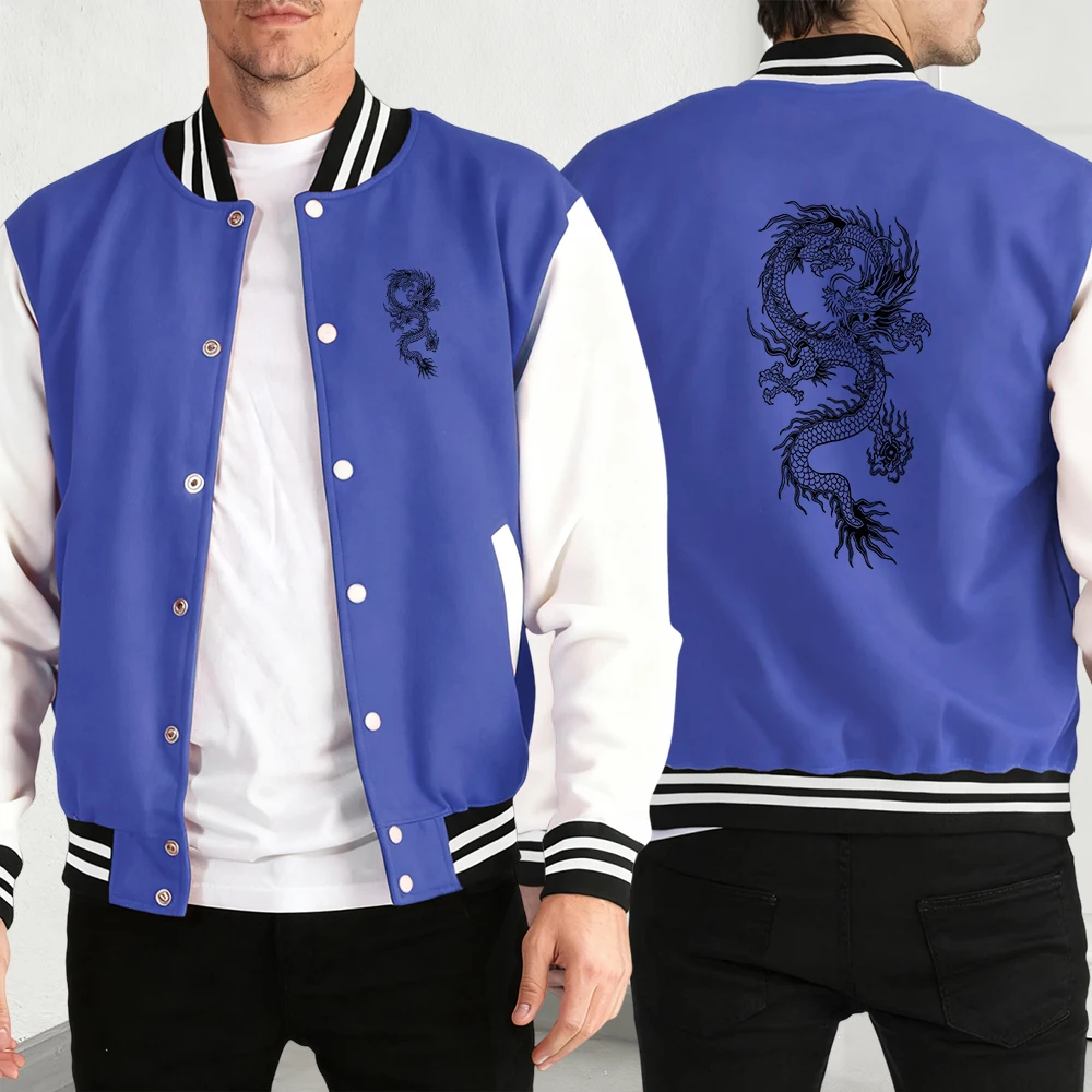 

Personality Dragon Posterprint Mens Clothes Sport Soft Jackets Vintage Loose Baseball Jersey Button Basics Fashion Streetwear