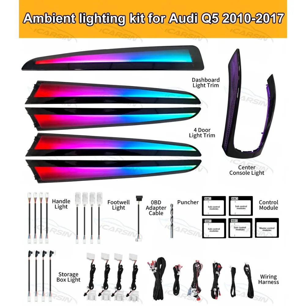 

Upgrade 64 Colors Ambient Lighting for Audi Q5 2010 to 2017 B5 Interior LED Light Dashboard Door Trim Accessories