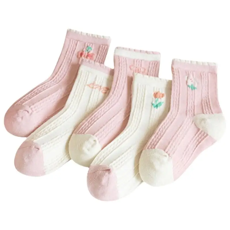 

5 пар детских спортивных носков с эластичным мультяшным рисунком из чесаного хлопка, разные цвета