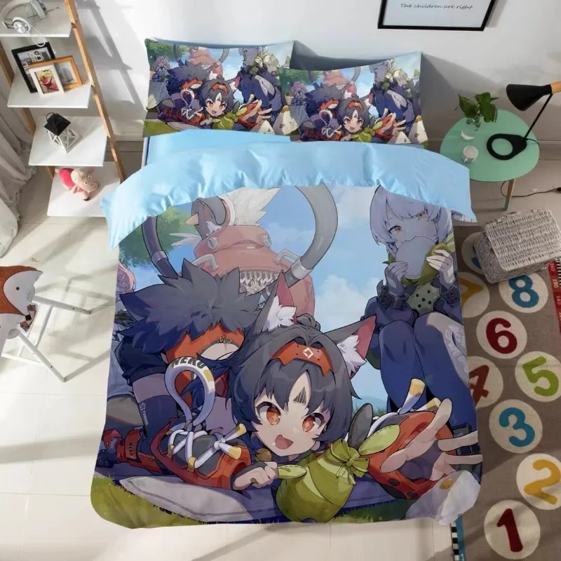 Hot New Zenless Zone Zero 3‑Piece Bedding Set Anime Duvet Cover with Pillowcase Soft Quilt Cover Bedroom Decor Fan Gifts