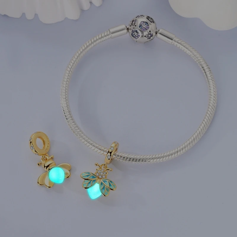 Im Dunkeln leuchtende Glühwürmchen 925 Silber Charms Feine Perlen passend für Original Damen 3mm Armband Halskette DIY Feiner Schmuck Geschenke Bestseller – Detail 7
