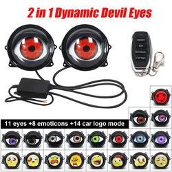2 pcs Car Dynamic Devil Eye Moto Decorative Headlight Demon Eye Universal Modification Headlights 3D Lens Design Remote Control