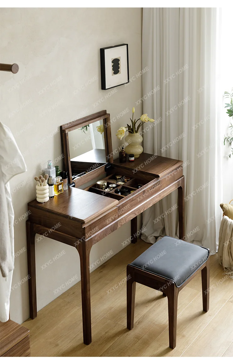 SSls 04All solid wood dresser bedroom simple small apartment black walnut flip dresser desk