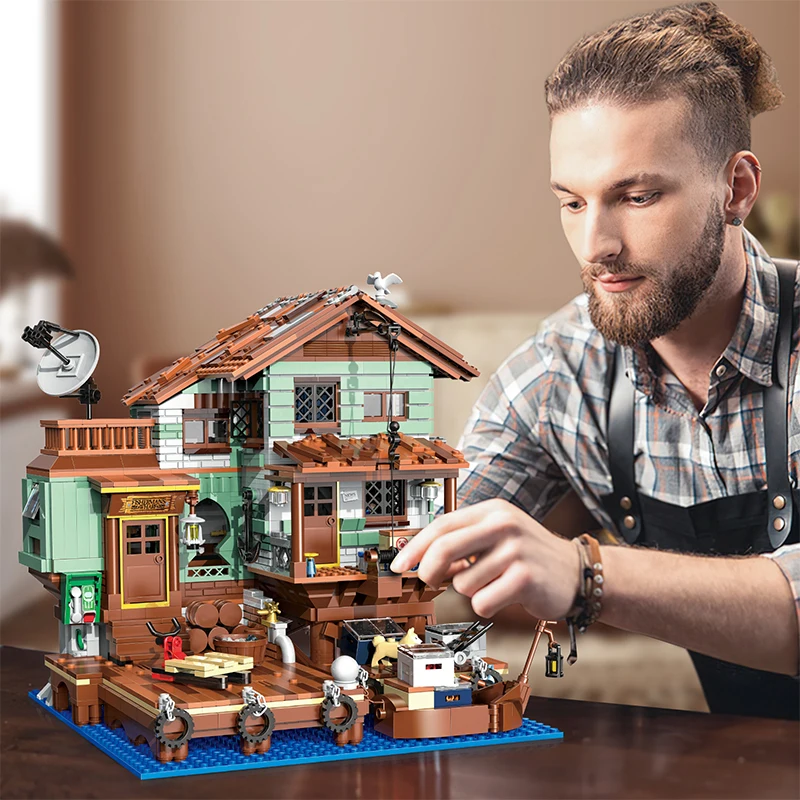 Creative Fishing Village Store House Mini Bricks Building Toys Ideas Fisherman\'s Wharf Restaurant Architect For Adult Kids Gifts