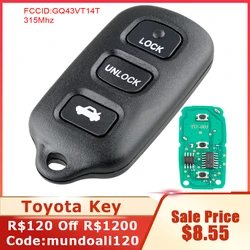 Entrada de chave de substituição Fob remoto, 3 + 1 botões, apto para Toyota Avalon 1998, 1999, 2000, 2001, 2002, 2003, 2004, GQ43VT14T, 315MHz