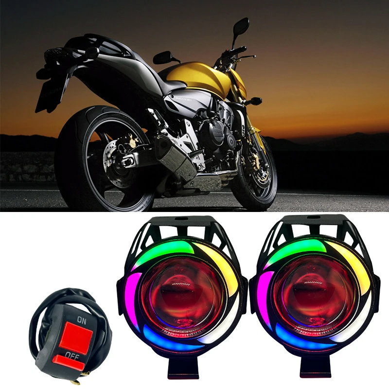 Motorcycle headlights U7 Motorcycle lights motorcycle fog lights scooter LED Devil's Eye external flashing warning lights