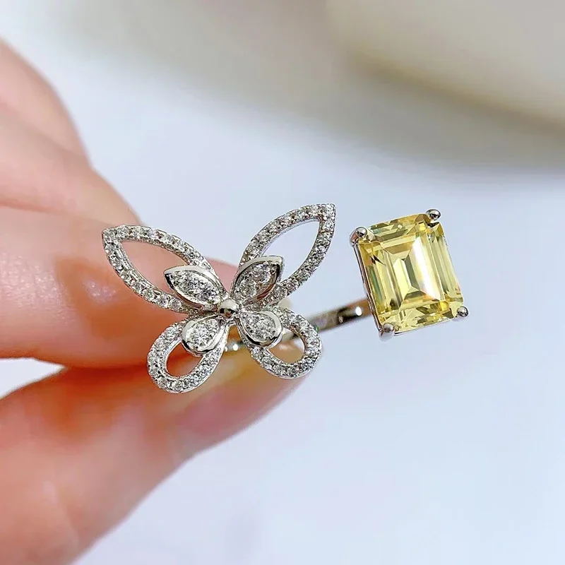 Cristal Espumante Zircônia Anel em Forma de Borboleta para Mulheres, Jóias Lindo, Glamour Elegante, Tamanho Aberto Ajustável, Presente Festa