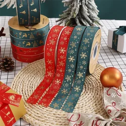 2.5cm 25yards Christmas Ribbon Printed Christmas Polyester Ribbon For Handmade Christma Decoration DIY Cake Bouquet Gift Packing