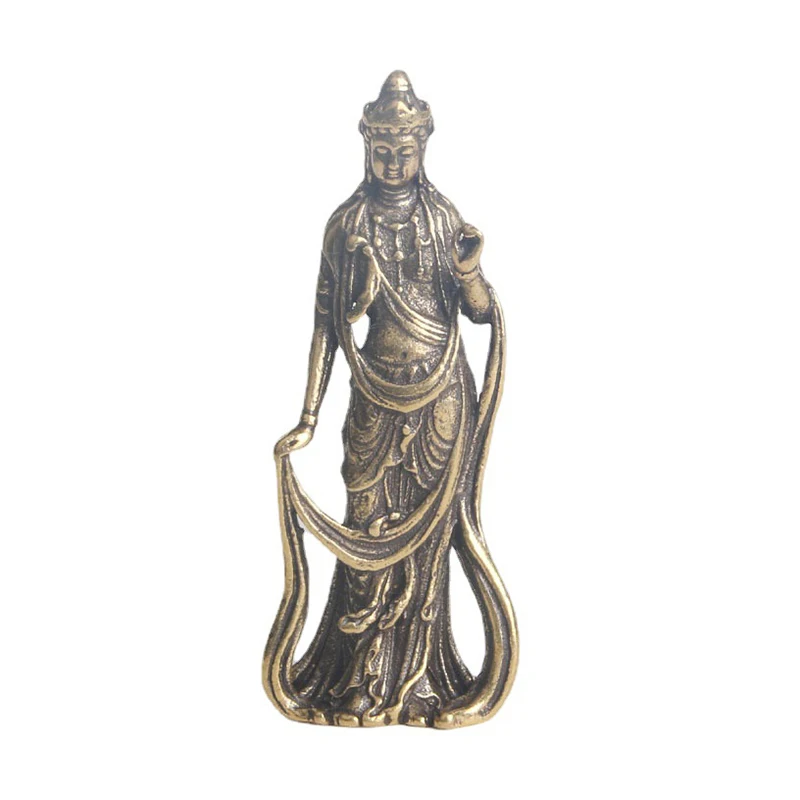 New Collectable Chinese Brass Carved Kwan-yin Guan Yin Buddha Exquisite Small Statues Home Decoration Knickknacks