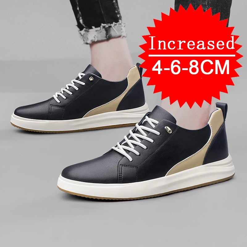 Man Fashion Genuine Leather Increase Height 4/6/8CM Casual Sport Platform Shoes Soft Invisible Height Increasing Shoes 36-43