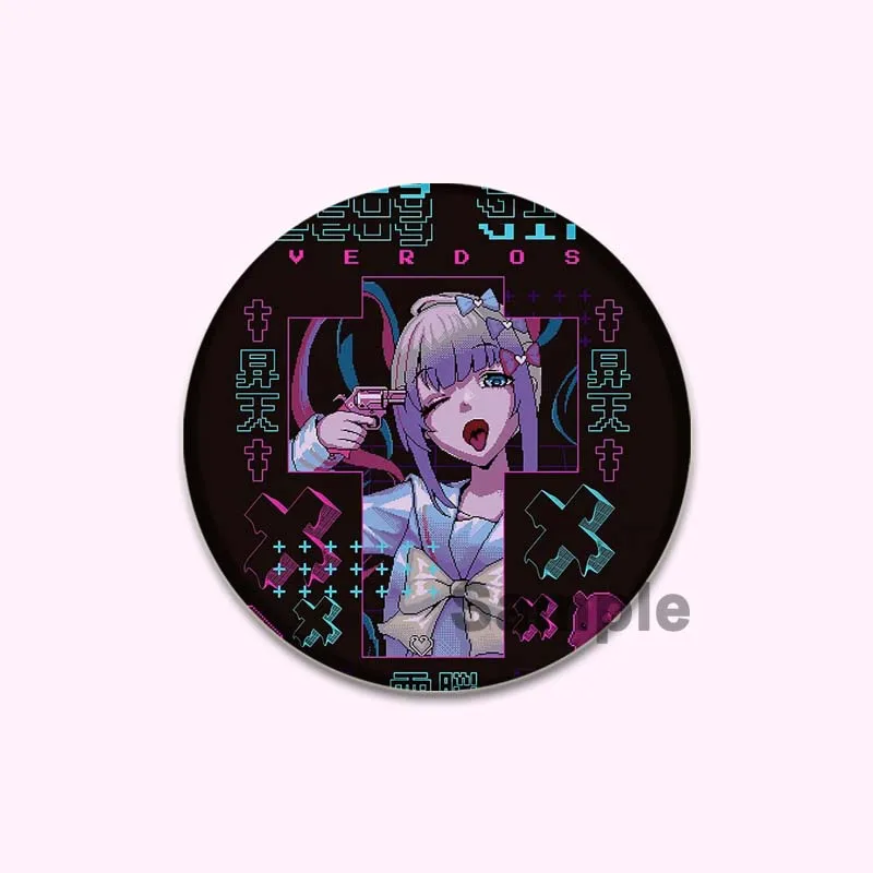 Needy Streamer Overload KAngel Tinplate Pins Round Cartoon Snap-in Brooch for Backpack Cothes Accessories Anime Collection Badge view 5