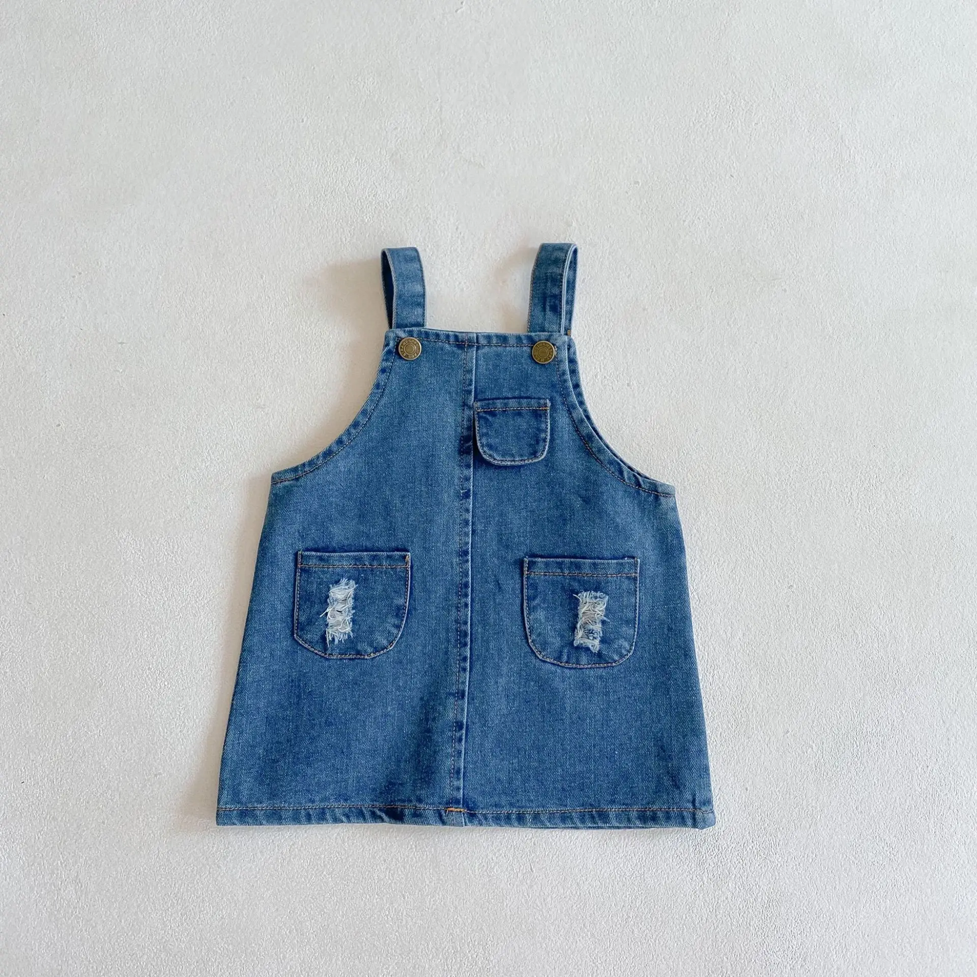 Baby Girl Suspender Denim Dress Toddler Girls Fashion Summer Straight Tube Denim Strap Dress With Pockets Kids Clothes 0-5Y