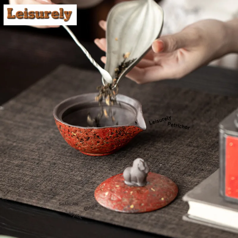 100 مللي رش الذهب الحصان الصغير إبريق الشاي الأحمر الشاي التقليدي المساعد على التحلل وعاء صنع الشاي غلاية مع مصفاة لملحقات الشاي الحرفية