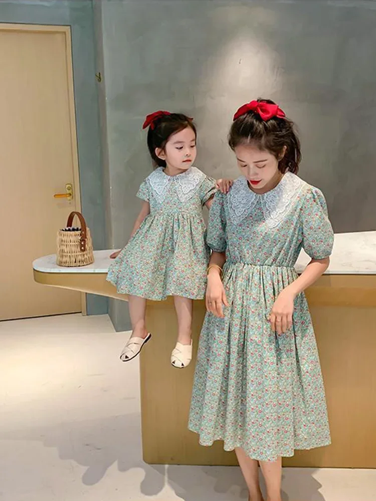 Parent-child Skirt Summer Dress Girl Dress Baby Parent-child Dress 2022 New Foreign Style Floral Skirt Small Fresh family sets