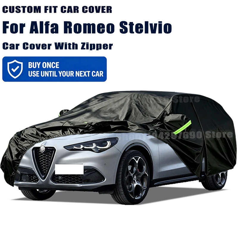 For Alfa Romeo Stelvio Outdoor Full Car Cover With Zipper Snow Cover Sunshade Waterproof Dustproof Exterior Protection