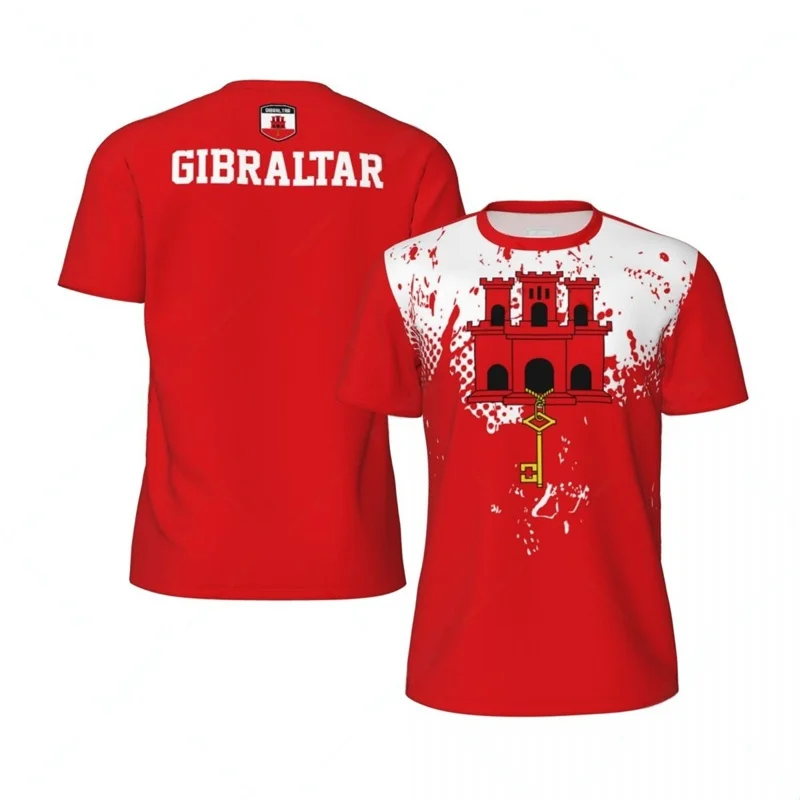 الجديد في جبل طارق تي شيرت الرجال ثلاثية الأبعاد مطبوعة لكرة القدم تي شيرت الصيف فضفاضة قصيرة الأكمام الرياضة اللياقة البدنية تي شيرت طاقم الرقبة تيز القمم