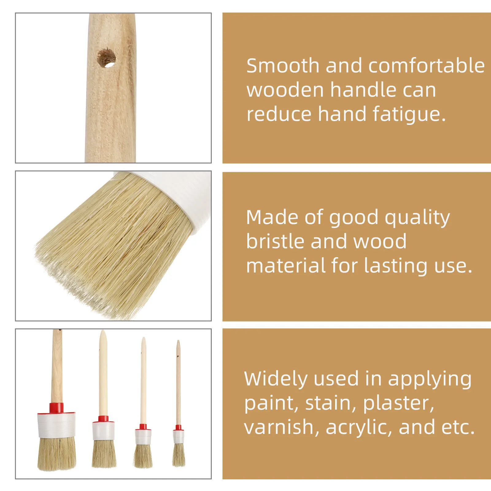 

Набор из 4 кистей для рисования с деревянными ручками, для нанесения лака и краски, инструменты для домашнего использования, набор кистей для художников