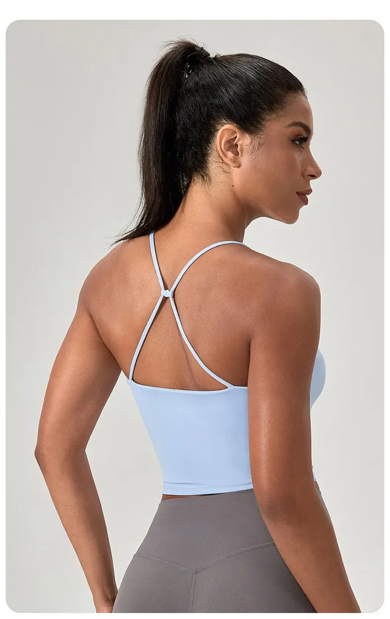 المرأة اليوغا سترة رياضية بلا أكمام تنفس الرسن اللياقة البدنية أعلى رفع وسادة ثابتة اليوغا أعلى سترة لياقة بدنية تشغيل قميص تانك الأعلى #1