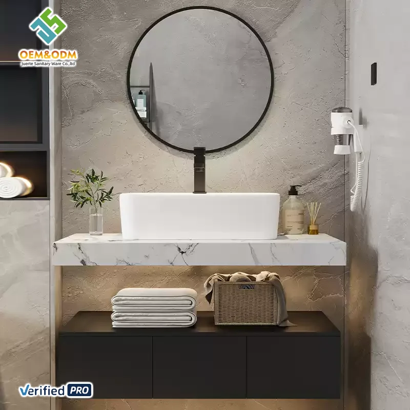 OEM 48-Inch Modern Farmhouse Style Bathroom Vanity Set Table Desk Cabinet Panel Mirror Sink Faucet Copper Bedroom Warehouse