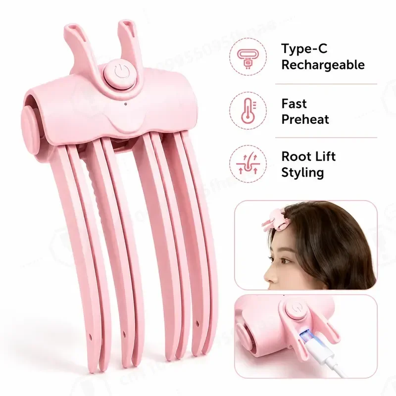 Electric Heated Hair Root Volumizer USB Type C Rechargeable Styling Tool for Flat Hair Daily Use and Travel