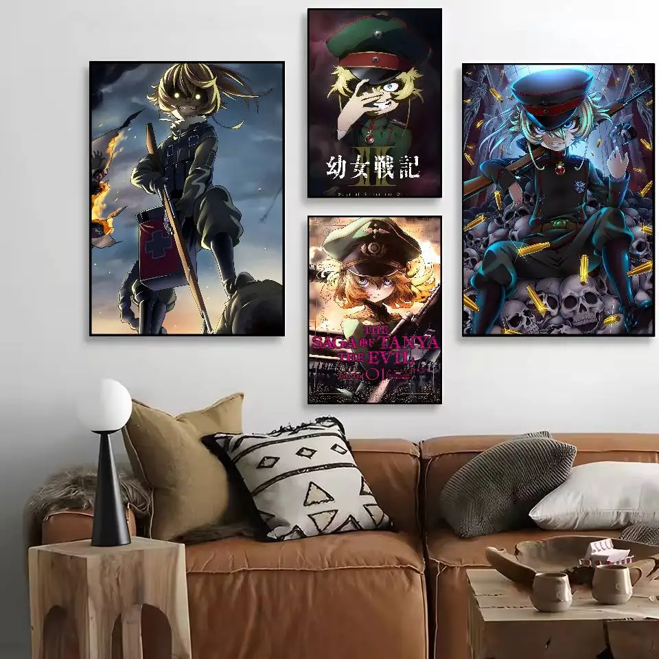 Anime S-Saga of Tanya the Evil Poster Waterproof HD Art Wall Decal Self-Adhesive Print. Aesthetic Home Room Decor for Living Roo