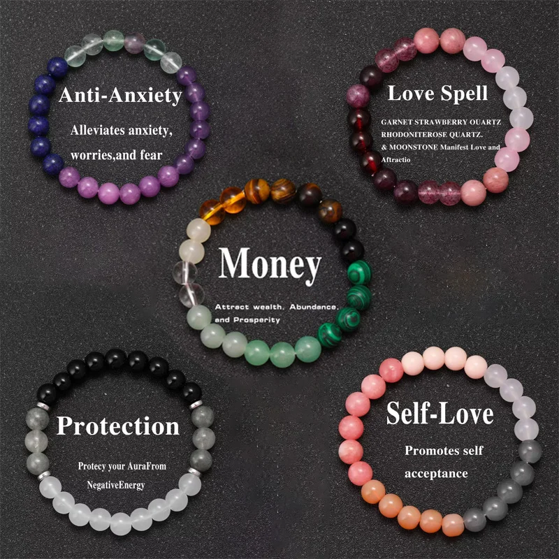 Natural Stone Bracelet Women Men Attract Good Luck Money Protection Health Green Malachite Tiger Eye Beads Bracelet Bangles