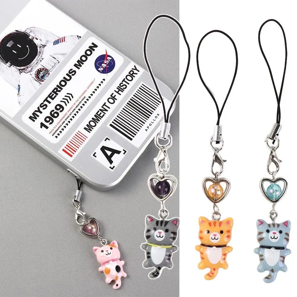 Y2K Phone Charm Keychain Cat Heart Phone Strap Lanyard for Women Girls Bag Backpack Ornament Car Keys Holder Jewelry