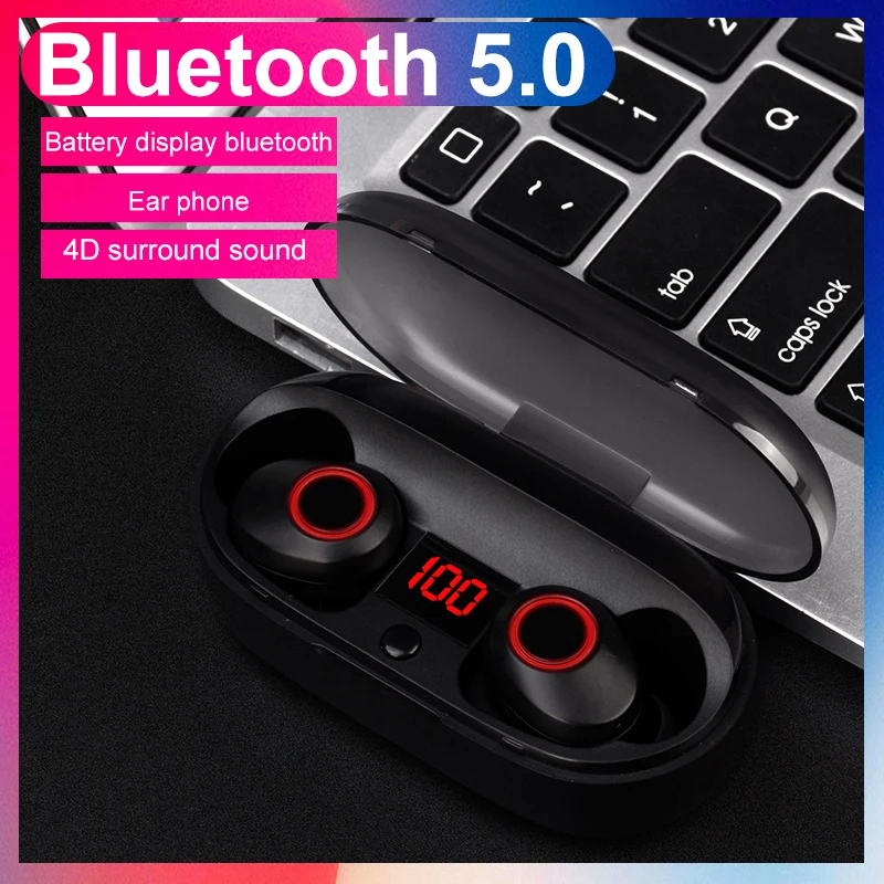 Tws Bluetooth 5.0 waterproof Earphone Mini Wireless Earbuds HIFI 3D Stereo with microphone with charging box