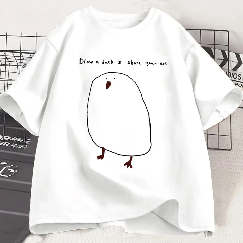 Funny Draw Duck T Shirt Women Casual Funny Printed T-shirt Summer Short Sleeve Cool Round Neck Women Clothes Tshirt Graphic Y2K