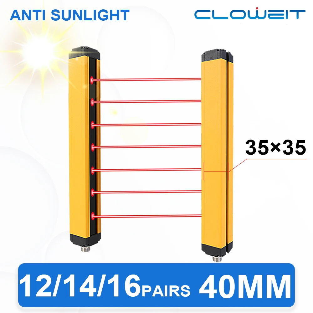 Cloweit APS35-1640 Safety Light Curtains Anti Sunlight Interference 40mm 16 Point Infrared Grating Device Protection Switch