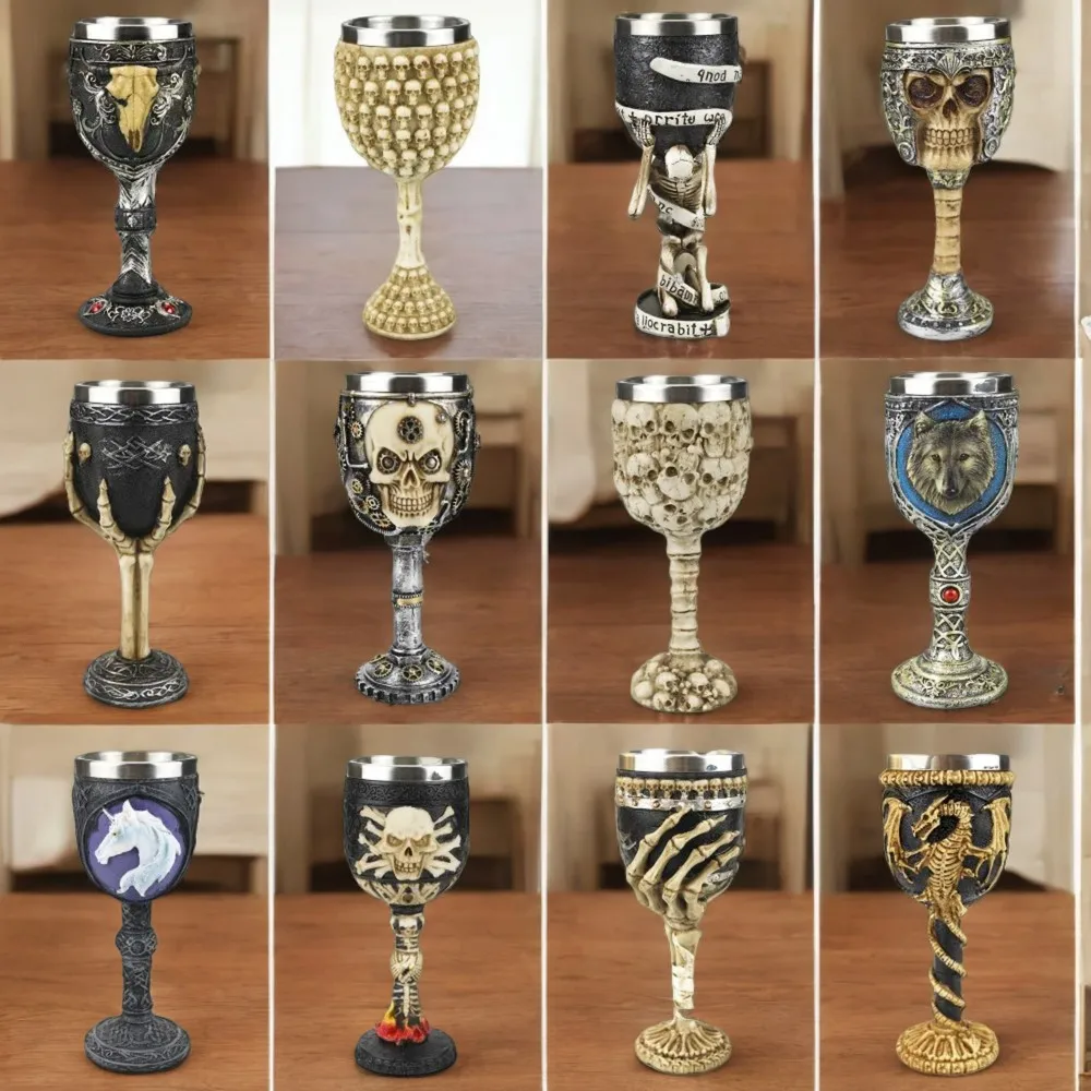 Best Gothic Halloween Gifts - Retro Stainless Steel & Resin Wine Glass with Dragon Claw Skeleton - Unique Gothic Wine Goblet Dri