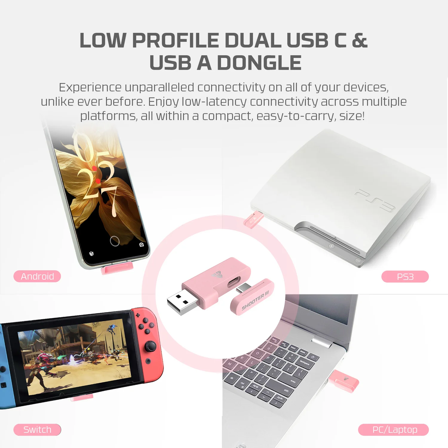 FANTECH SHOOTER III WGP13S Wireless Gamepad 1000Hz 20 Hours Use Time Controller Hall-Effect Triggers and Joystick for PS4 NS PC