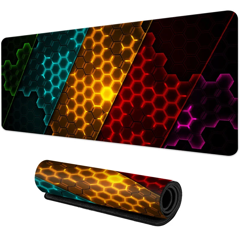 Large Mouse Pad Honeycomb Red Smoke Design Anti-Slip Rubber Mouse Mat PC Computer Gamer Desk Mat Stitched Edge Gaming Mouse Pad