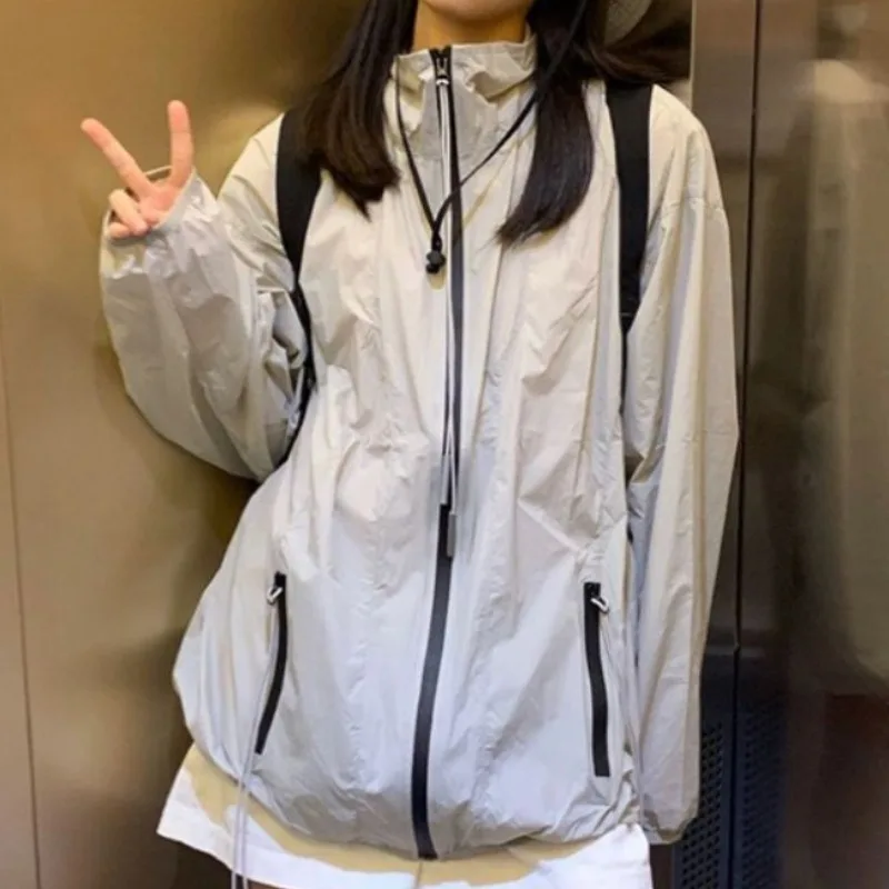 Veste Ulzzang Résistante au Soleil pour Femme, Manteau Fin, Nouveau Design, Manches sulf, Style Coréen, Cool, Fille, Fermeture Éclair, Printemps Été