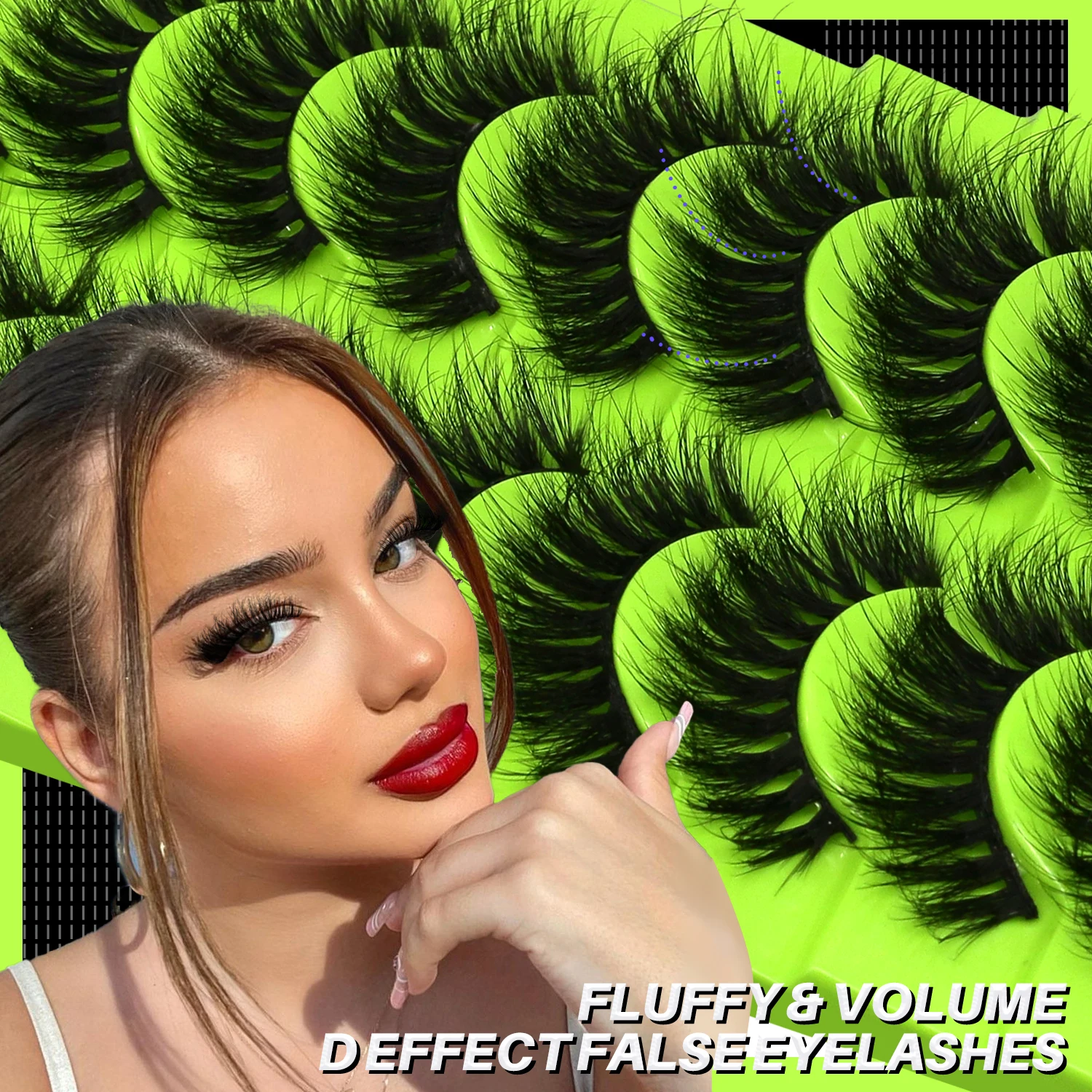 Lasvirey Pestanas fofas, pestanas grossas estilo olho de gato, pestanas postiças 8D fofas e volumosas dramáticas, pestanas postiças macias e encaracoladas, extensão de pestanas de vison falso, maquilhagem