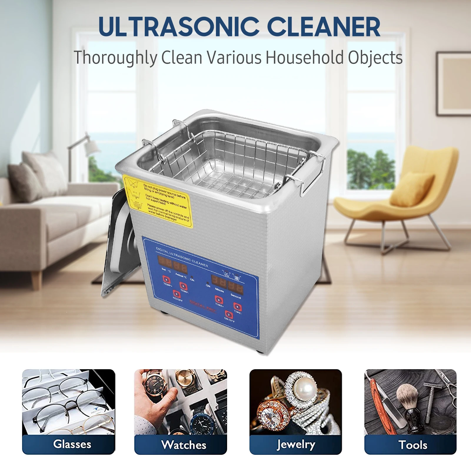 1.3L Ultrasonic Cleaner with Digital Timer Heater Professional Heated Ultrasound Cleaning Machine for Jewelry Watch Coin Glasses