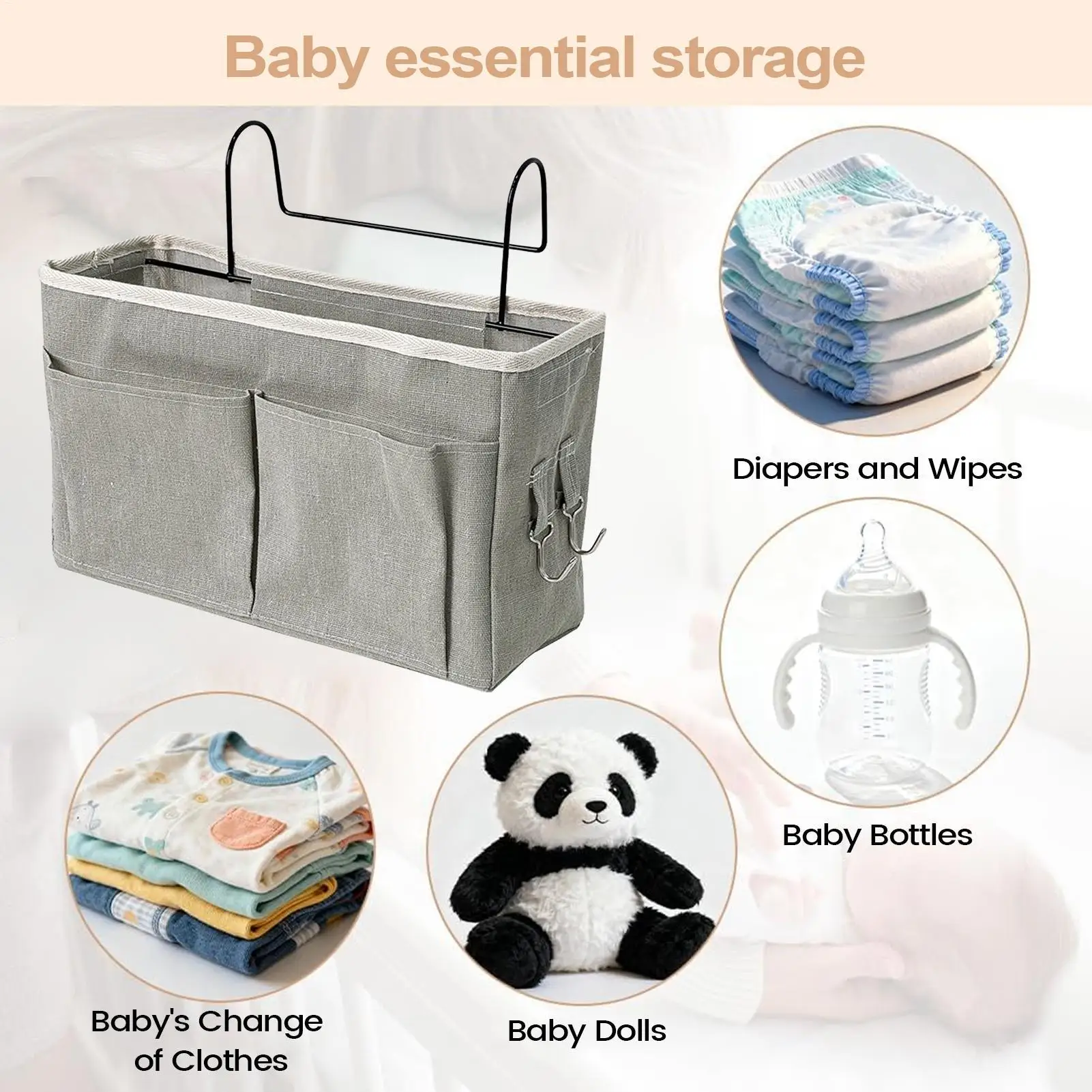 Bedside Organizer Portable Adjustable Space-Saving Nursery Bedside Diaper Pocket For Dorm Bunk Bedroom Kids Room Travel Baby