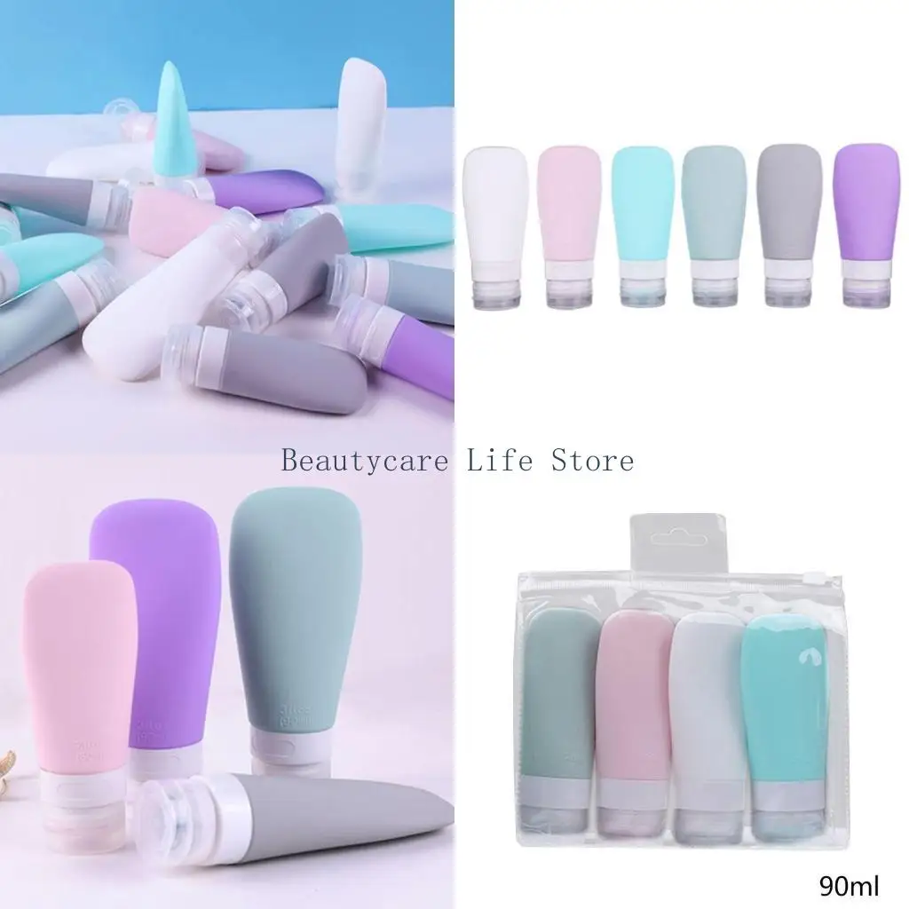 652C 4 Pieces Refillable Empty Squeeze Bottle Silicone Tubes for Lotion Shampoo Shower Gel Squeezable Leakproof Container