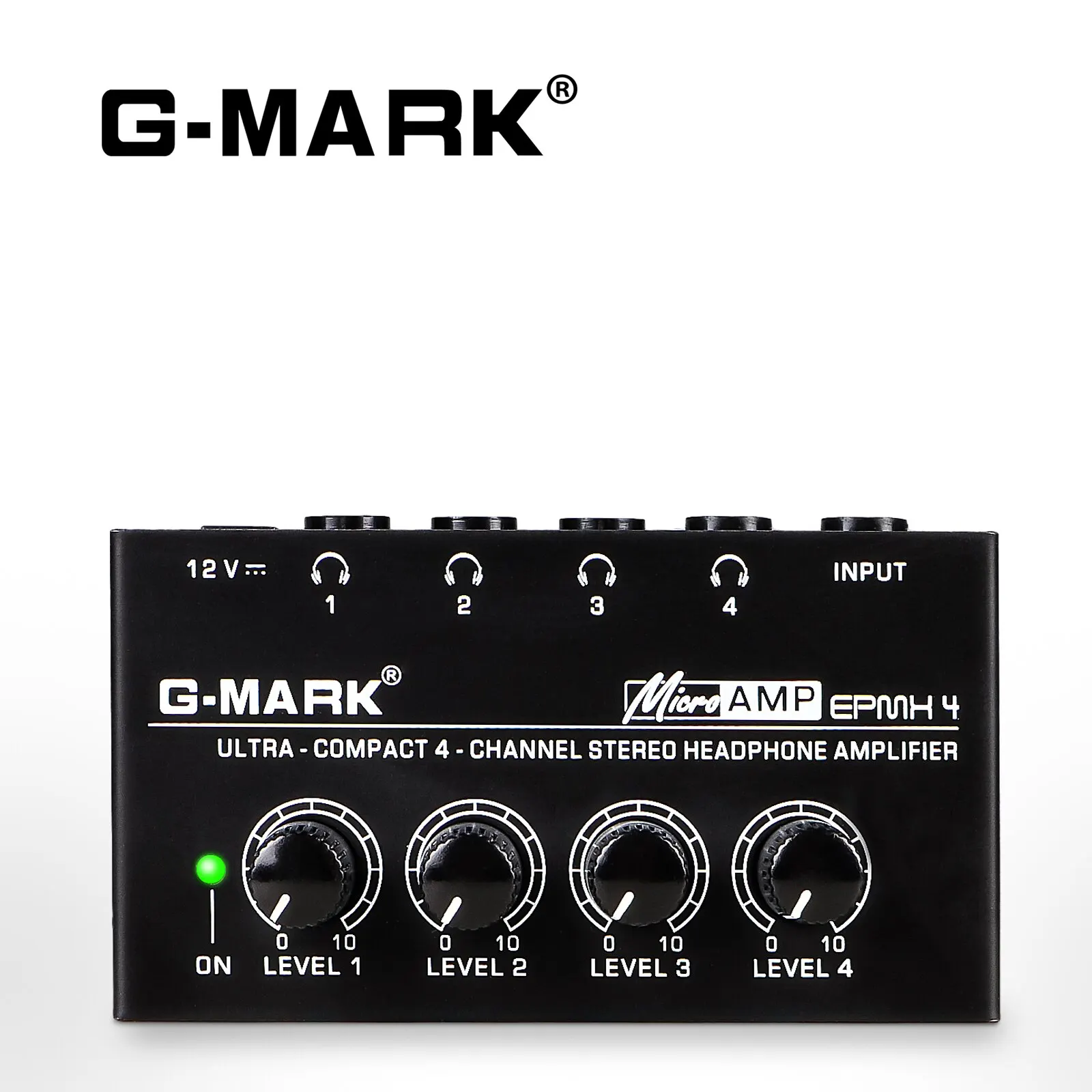 Amplificador de auriculares G-MARK EPMH4, 4 canales, divisor de auriculares mini estéreo de metal con adaptador de corriente
