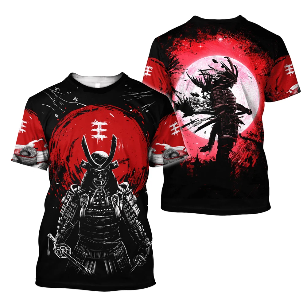 Camiseta de manga curta de Samurai japonês vintage masculina, roupas extragrandes, streetwear punk, tops casuais, o pescoço, algodão, verão, 6XL