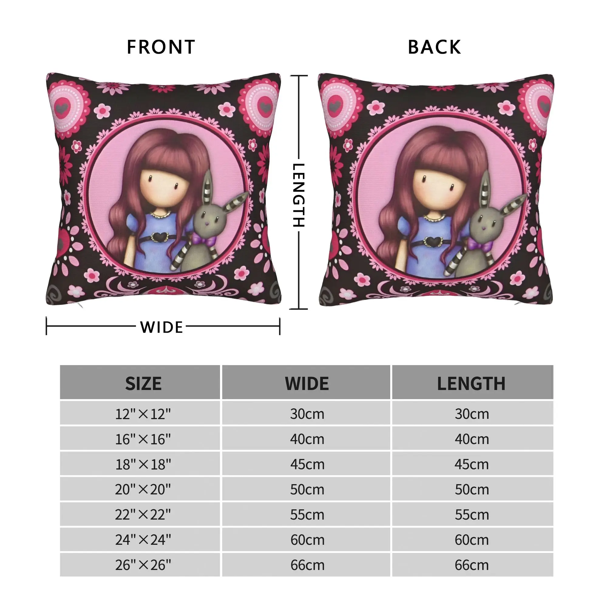 Gorjuss Santoro Square Pillow Case Doll Cartoon Cushion Covers Creative Zippered Decor Pillowcase for Seat 40*40cm