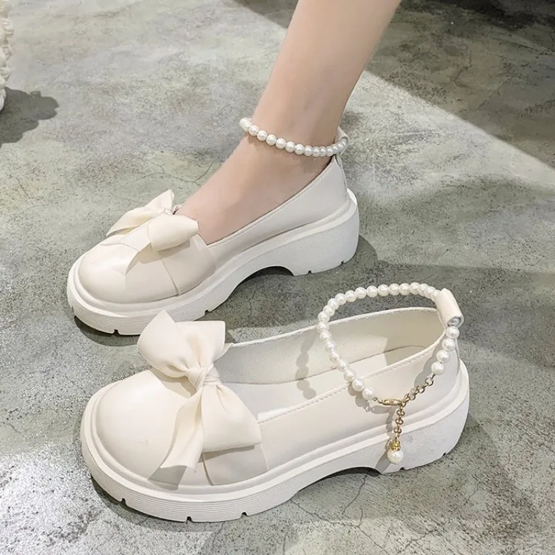 Frauen Dicke Plattform Mary Janes Pumps Sommer 2024 Neue Sandalen Bogen Kette Mujer Schuhe Mode Oxford Lolita Schuhe