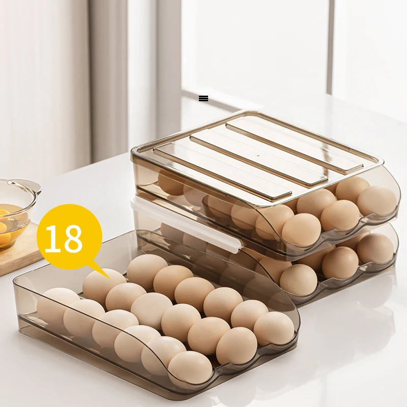 Egg Storage Box, Kitchen Preservation Box, Egg Tray, Refrigerator Storage Rack, Large Capacity, Transparent Storage For 18 Eggs