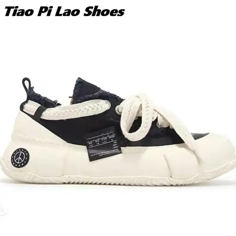 Uinsex Designer Canvas Shoes Women's Sneakers Platform Flat Thick Bottom Lace Up Runway Sneakers For Men Brand Footwear Couple