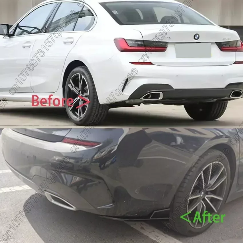 Rear Bumper Splitter Side Spoiler Canards Apron Cover Sticker Gloss Black For BMW 3 Series G20 G28 325 330 M-Sport 2019-2024